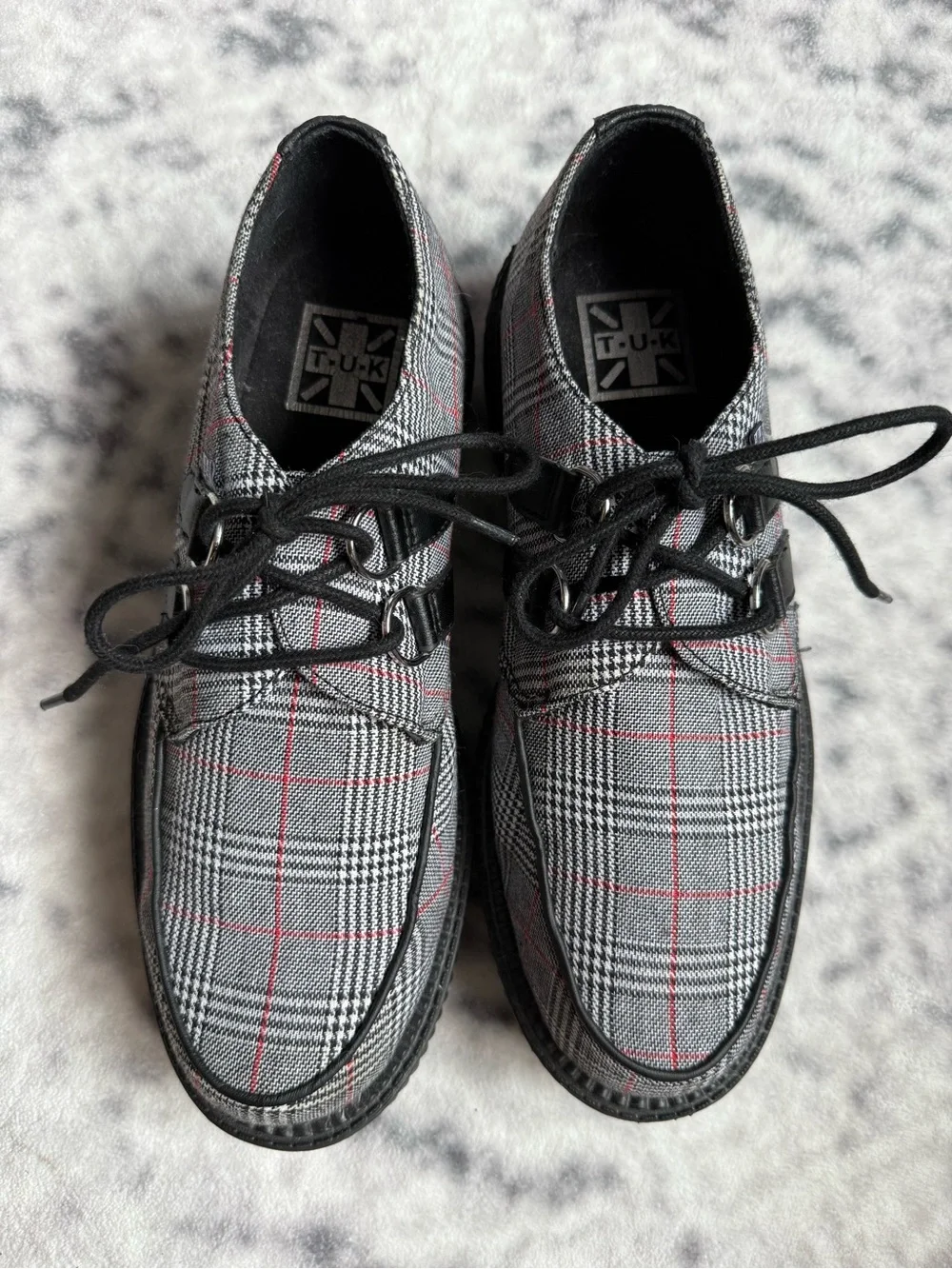 T.U.K - B/W/R Plaid Viva Low Creeper Loafers - Men’s 9 Women’s 11